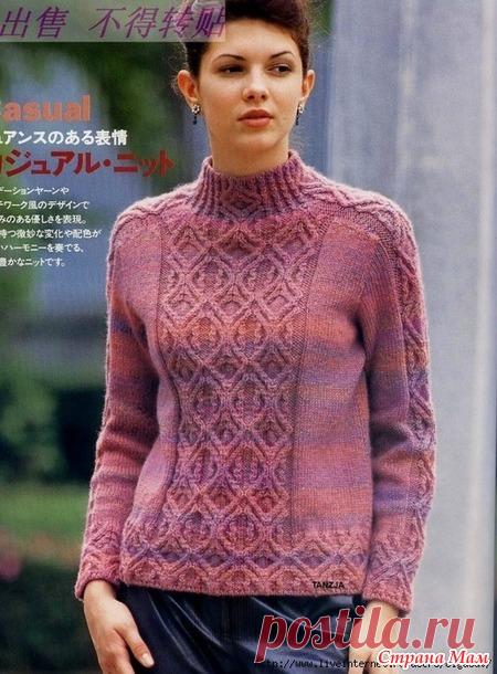 Женский свитер спицами с аранами по японским схемам от odalga (Страна Мам)