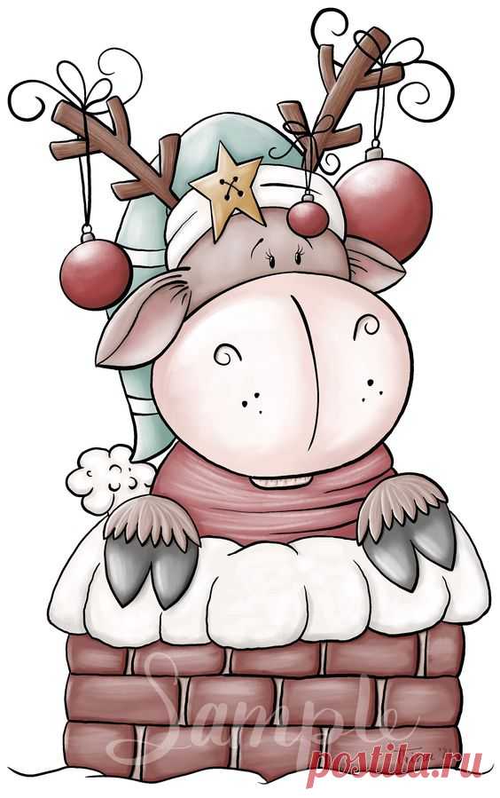 Christmas Chimney Reindeer 2921 - PNG Clipart Commercial Use Instant Digital Download Dye Sublimation