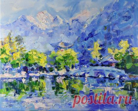 中国观画 China Landscape Painting Yunnan Lijiang Travel Original Art Artwork 油畫原作 - Shop ArtDivyaGallery Posters - Pinkoi 中国观画 China Landscape Painting Yunnan Lijiang Travel Original Art Artwork 油畫原作 Cityscape Artwork Canvas Oil Impasto Art  by Natalya Savenkova. It is painted on stretched canvas with professional paints. 40 x 50 cm. (16 x 20 inches) oil on canvas.