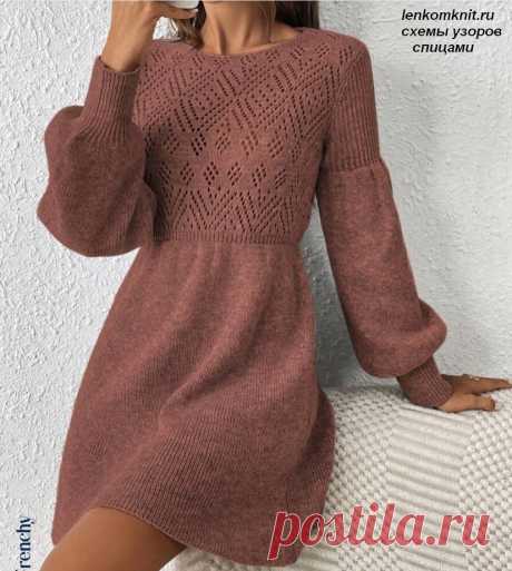 Платье с ажурным верхом и рукавами "баллон", схема