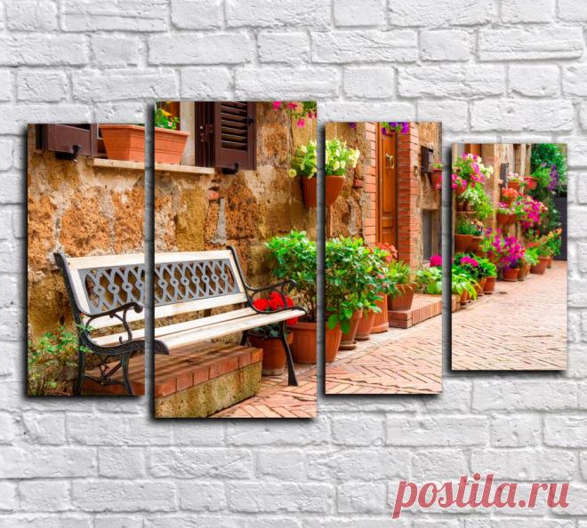 Цветочная улочка италии » Купить модульные картины + подарок!