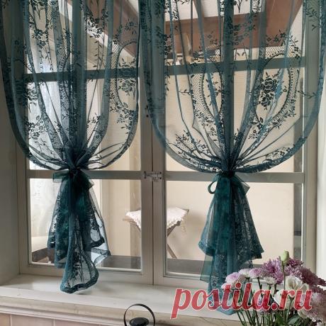 Занавеска для гостиной, однотонная, зеленая, в стиле ретро - купить по выгодной цене | AliExpress