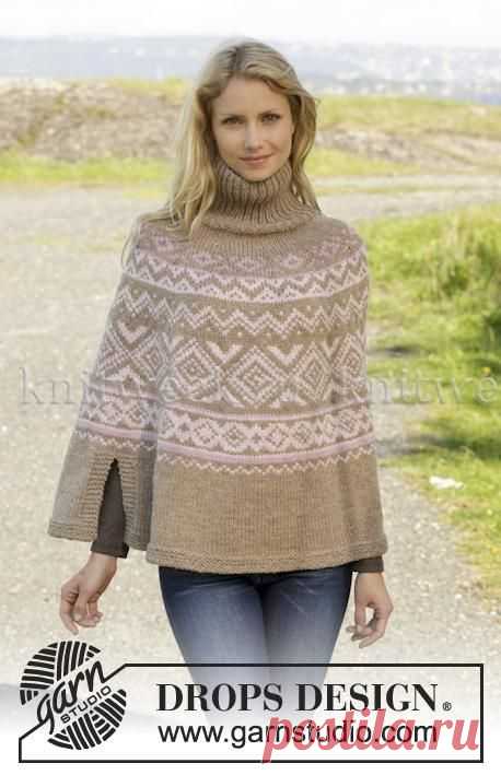 Вязаное спицами пончо с норвежским узором