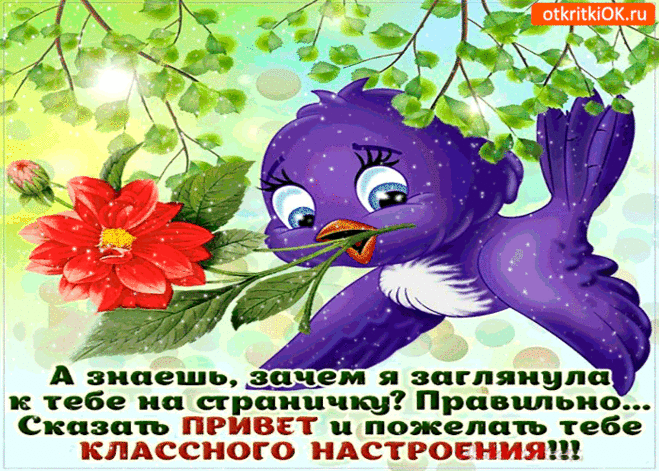Заглянула сказать привет, и пожелать хорошего настроения - Бесплатные Открыки на otkritkiok.ru