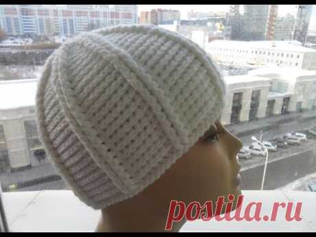 Теплая зимняя шапка ( вязание крючком для начинающих). Warm winter hat (Crocheting for beginners)