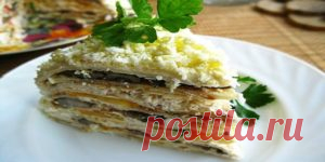 Вафельный торт с селедкой и грибами | Кулинария