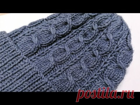 Узор косы спицами для шапок, свитеров, кардиганов. По кругу и поворотными рядами