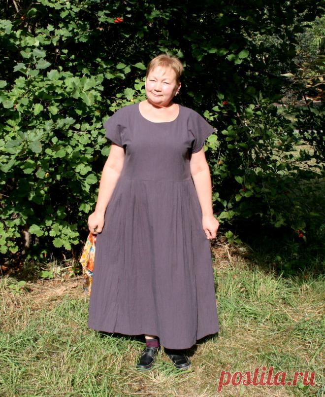 Платье "Осень, мокрый асфальт" из жатого хлопка.