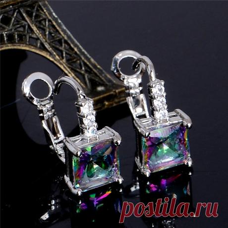 earring black Picture - More Detailed Picture about Free Shipping Silver Womens Multicolor Square Cubic Zirconia Unique hoop earrings Picture in Hoop Earrings from Jiang Xiaobin's store | Aliexpress.com | Alibaba Group