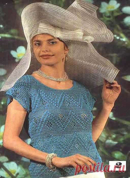 СИНЯЯ КОФТА ВЯЗАНАЯ КРЮЧКОМ