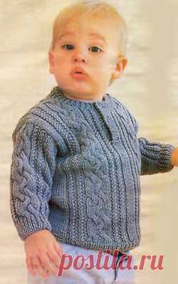 Схема вязания спицами, свитер с косами на мальчика 2-3 года.