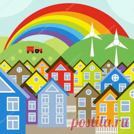 depositphotos_3938049-stock-illustration-houses-vector-background-with-rainbow.jpg (1024×1024)