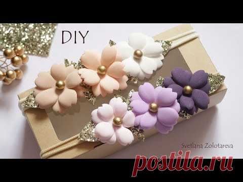 Повязка для малышки с цветами из фоамирана
