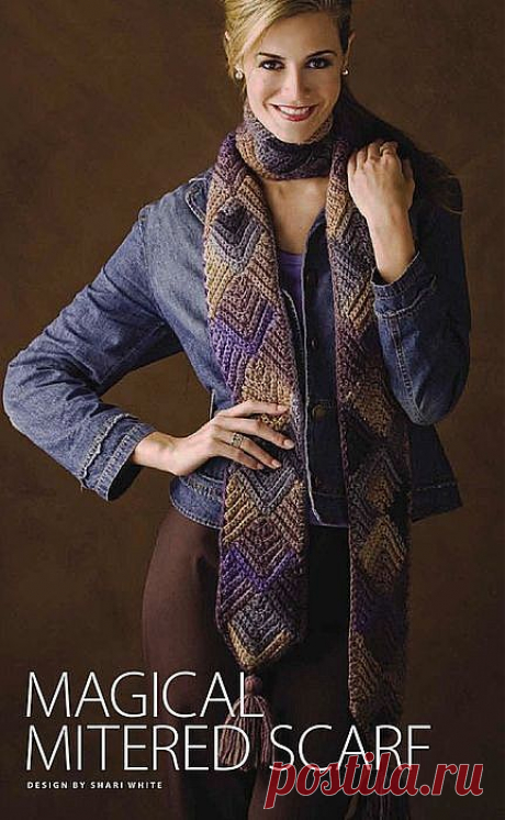 Вязаный шарф спицами в технике пэчворк