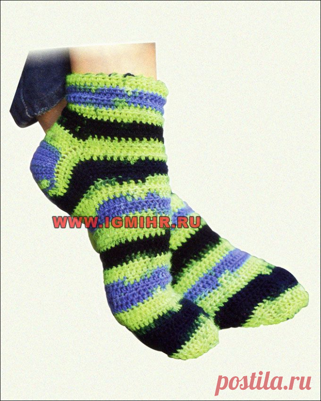 Полосатые носки крючком + Мастер-класс по вязанию носков крючком