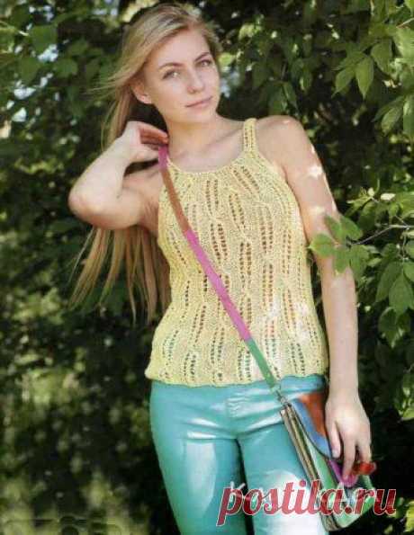 Желтый топ спицами схема и описание. Топ связанный на спицах со схемами