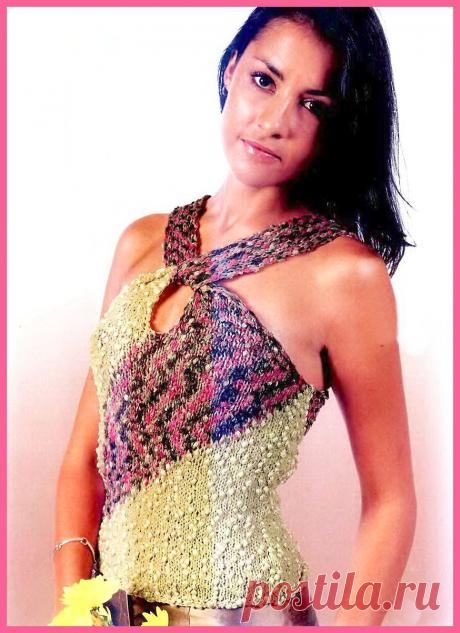 Двухцветный топ. Схема вязания спицами.