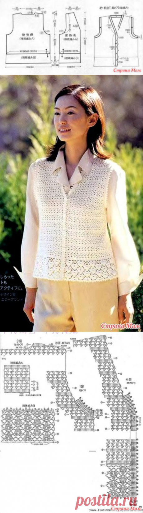Ажурный жилет с красивой обвязкой. Крючок. - ВЯЗАНАЯ МОДА+ ДЛЯ НЕМОДЕЛЬНЫХ ДАМ - Страна Мам
