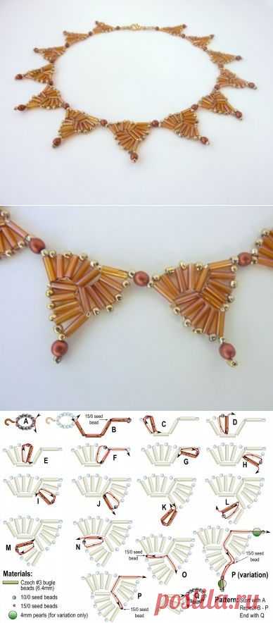 FREE beading pattern for necklace Bugle Triangles - BeadDiagrams.com