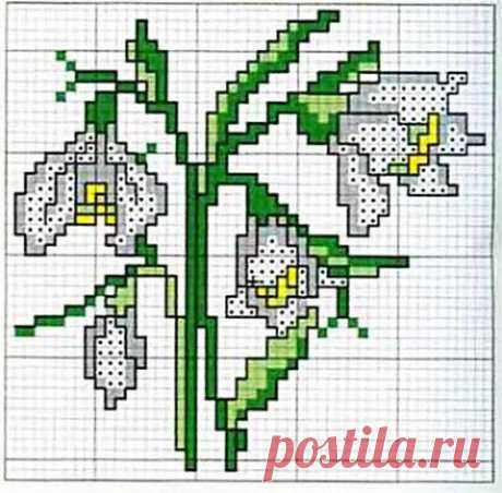 Схемы вышивки крестом тюльпанов, ромашек и ландышей | Искусница