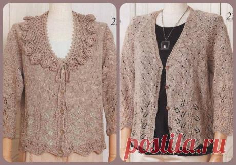 Жакет со съемным воротничком (спицы + крючок)