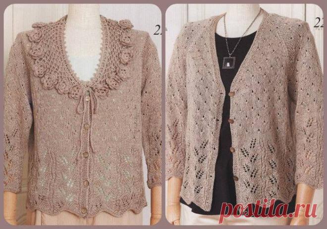 Жакет со съемным воротничком (спицы + крючок)
