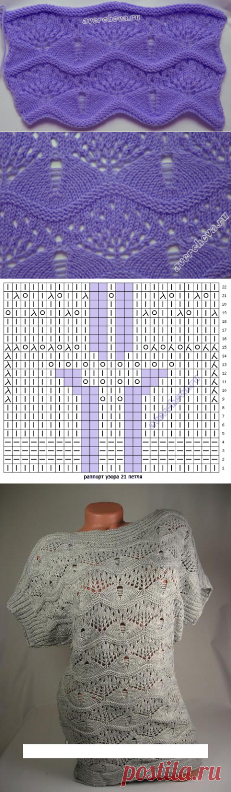 узор 371 волнистый узор | каталог вязаных спицами узоров