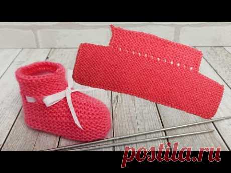 Самые легкие пинетки на двух спицах/ booties knitting/Stiefeletten stricken