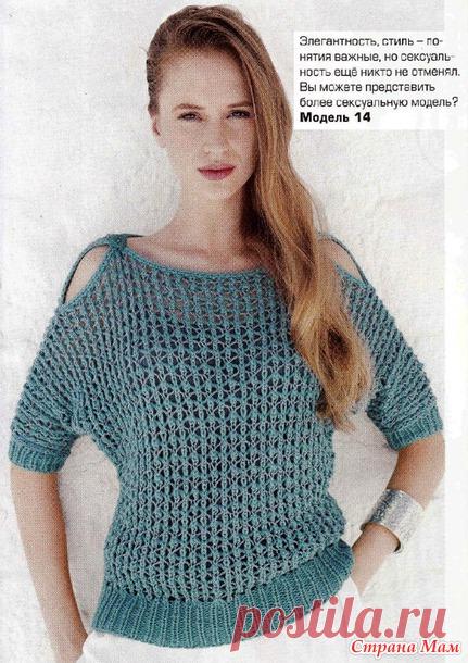 Ажурный джемпер с прорезями на рукавах летучая мышь и вырезом лодочка - ВЯЗАНАЯ МОДА+ ДЛЯ НЕМОДЕЛЬНЫХ ДАМ - Страна Мам