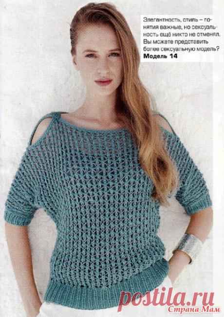 Ажурный джемпер с прорезями на рукавах летучая мышь и вырезом лодочка - ВЯЗАНАЯ МОДА+ ДЛЯ НЕМОДЕЛЬНЫХ ДАМ - Страна Мам