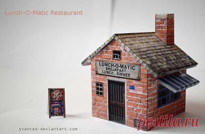 Lunch-O-Matic Restaurant Papercraft +DOWNLOAD A small build,it fits on one A4 paper.Simple and easy to do. Original build/template by: Papermau Difficulty Level:Easy Direct Download Link:[link]