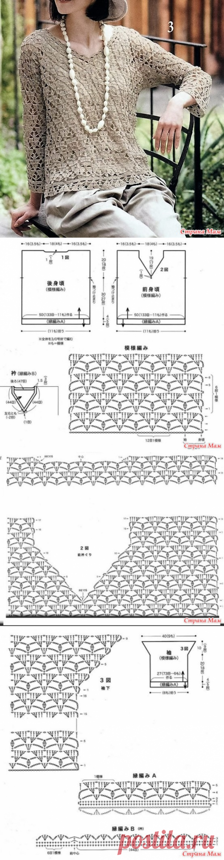 Ажурный пуловер крючком. - ВЯЗАНАЯ МОДА+ ДЛЯ НЕМОДЕЛЬНЫХ ДАМ - Страна Мам