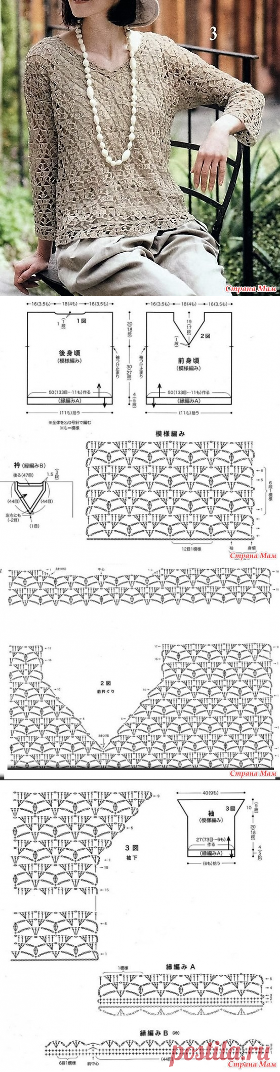 Ажурный пуловер крючком. - ВЯЗАНАЯ МОДА+ ДЛЯ НЕМОДЕЛЬНЫХ ДАМ - Страна Мам