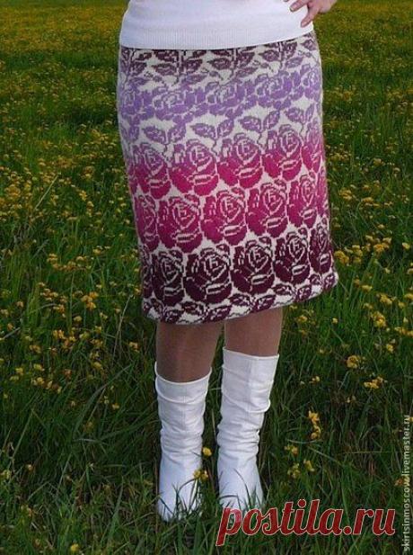 Купить Вязаная юбка Розовые мечты - юбка, вязаная юбка, роза, цветок, цветочный орнамент