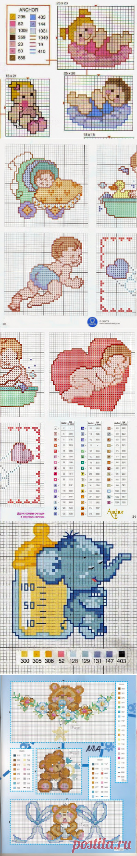 Gran colección de patrones y gráficos de punto de cruz gratis: patrones de punto de cruz para canastillas, cunas, vestidos