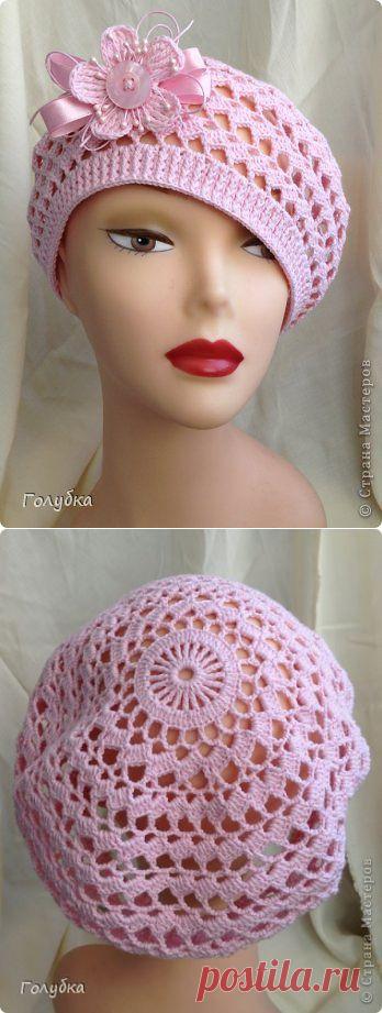 НЕЖНЫЙ АЖУРНЫЙ БЕРЕТИК С ЦВЕТКОМ.