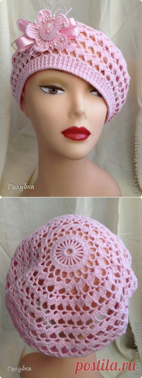 НЕЖНЫЙ АЖУРНЫЙ БЕРЕТИК С ЦВЕТКОМ.