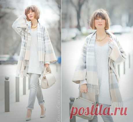 Замечательный образ в нежно-серых тонах от fashion-блоггера Елены Галант.