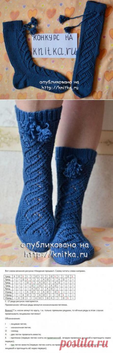 Тёплые носочки с декоративной полосой из рубрики Вязание для женщин. Вязание спицами модели и схемы на kNITKA.ru