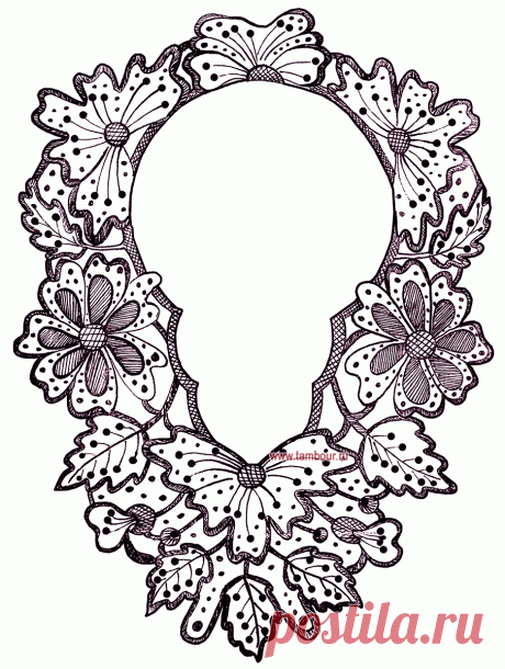 Цветочный узор для вышивки горловины / Вышивка ришелье / www.tambour.ru