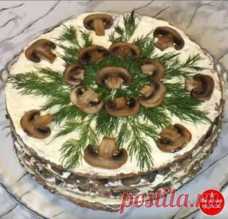 Печеночный торт с грибами