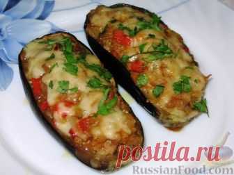 Рецепт: Баклажанные лодочки с овощами и фаршем на RussianFood.com
