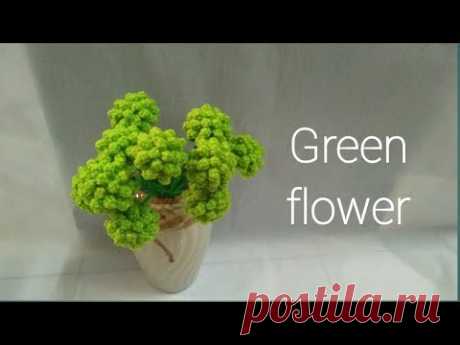 Green Flower crochetดอกไม้โครเชต์แต่งช่อดอกกุหลาบและอื่นๆ แบบที่2 ดอกไม้สีเขียว#crochet​ flowers