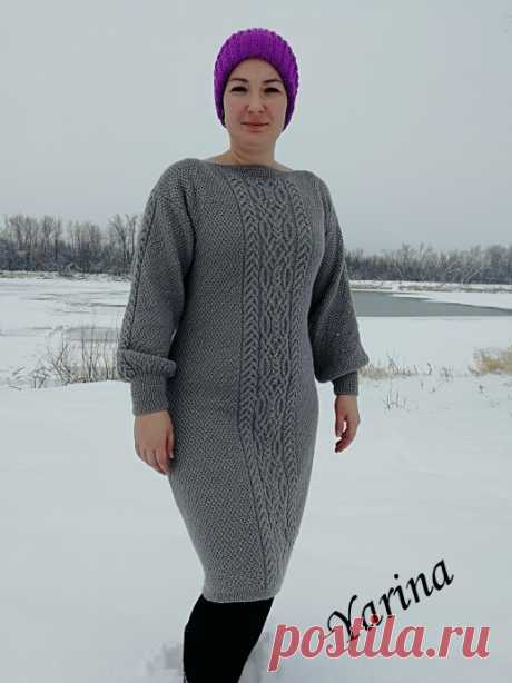 Теплое серое платье