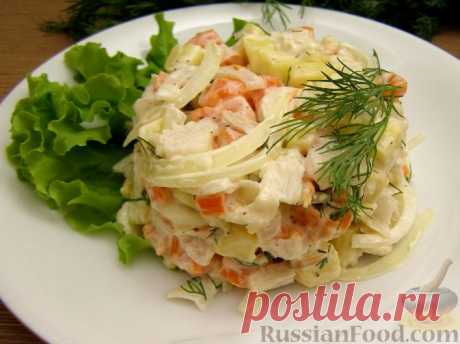 Рецепт: Овощной салат с рыбой и маринованным луком на RussianFood.com