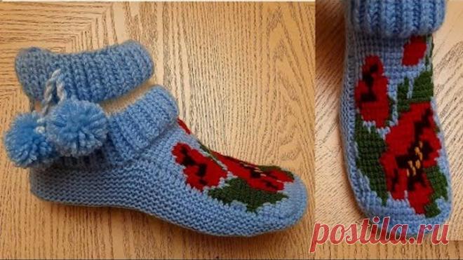 НОВИНКА 2021 : Тапочки-следки на двух спицах + тунисское вязание без швов // patik modelleri 1ЧАСТЬ