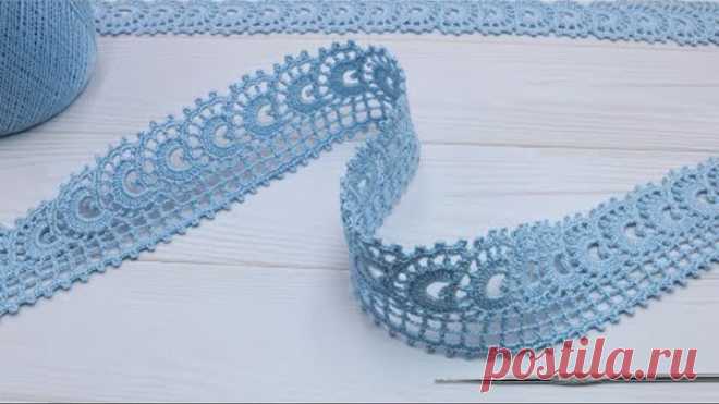 Красивое и простое ЛЕНТОЧНОЕ КРУЖЕВО вязание крючком КАЙМА мастер-класс Crochet Tape Lace Tutorial