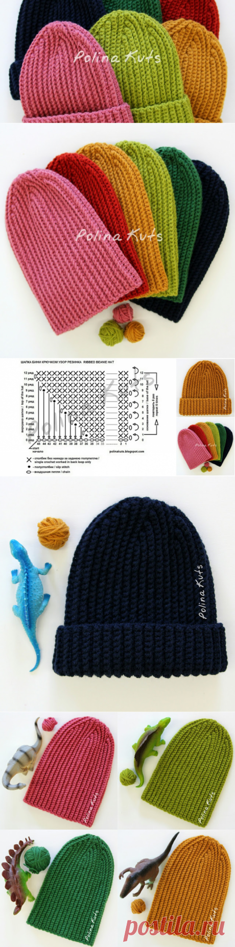 Polina Kuts: Мастер-класс: шапка бини крючком узор &quot;Резинка&quot;. Ribbed beanie hat