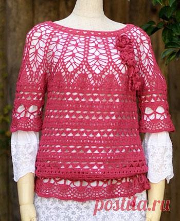 Пуловер розовый на кокетке