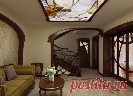 Сложные  лекальные деревянные элементы. Арки, художественно отделанные деревом. Сочетание витража с деревом.